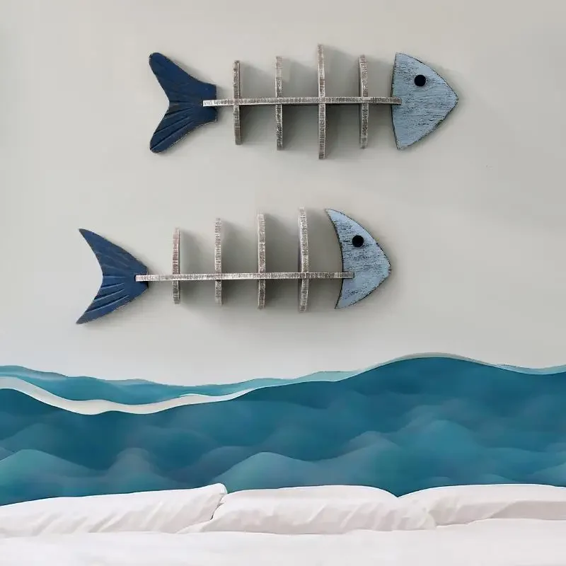 Mediterranean Style Wall Decor  3D Fishbone Shelf for Living Room  Sturdy Wooden Wall Organizer  Retro Fish-Shaped Wall Art - view 3