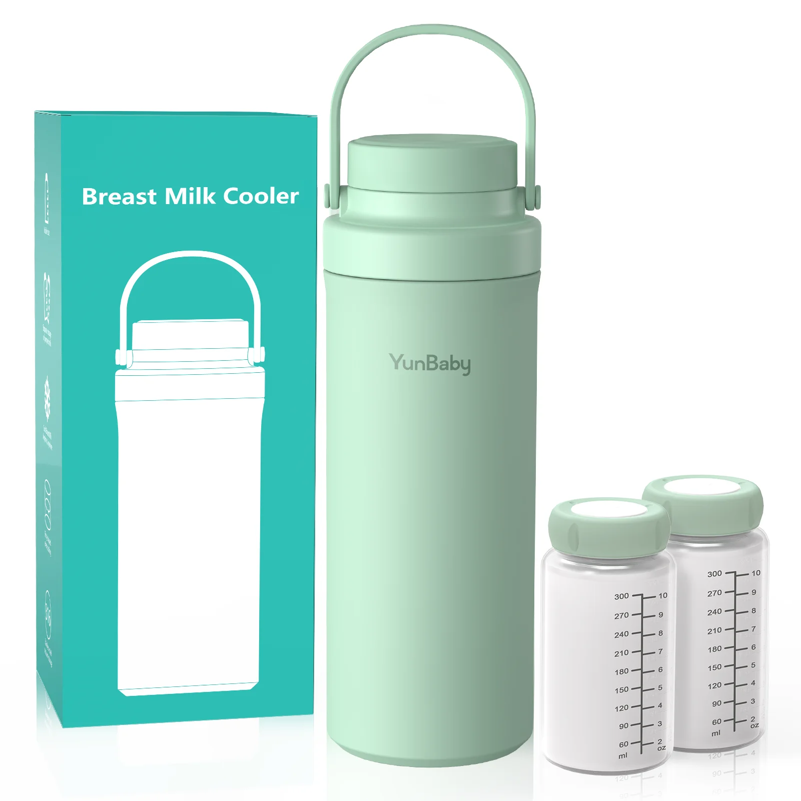 

YunBaby 22oz Portable Breast Milk Cooler with Ice Pack, 30-Hour Cooling, Includes 2 Storage Bottles, Travel Essential