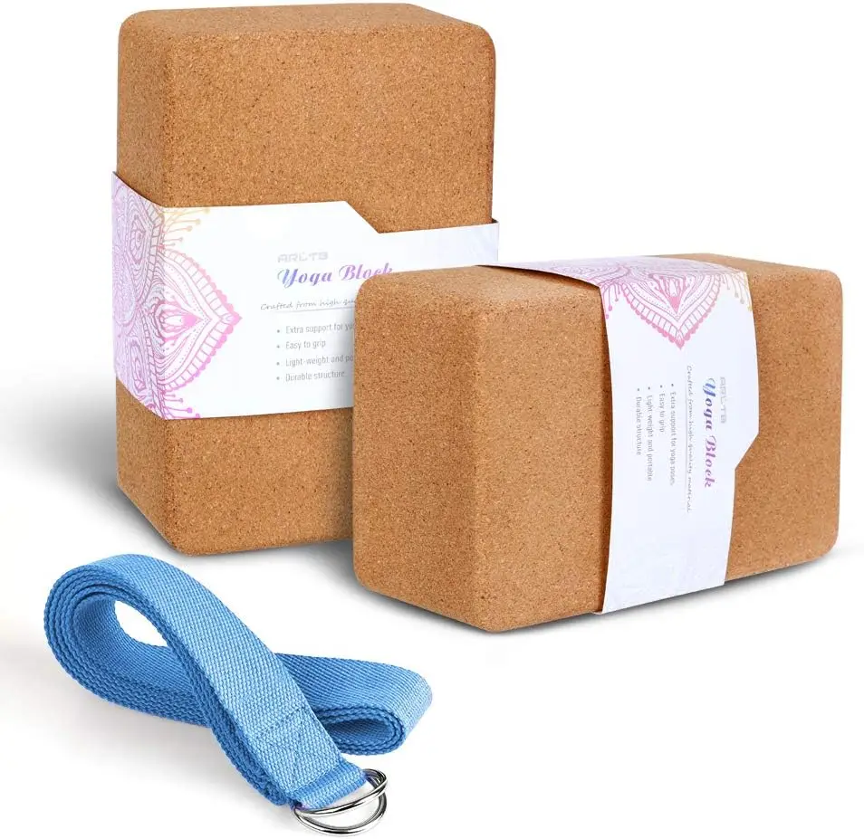 2 Pack Cork Yoga Blocks with Strap