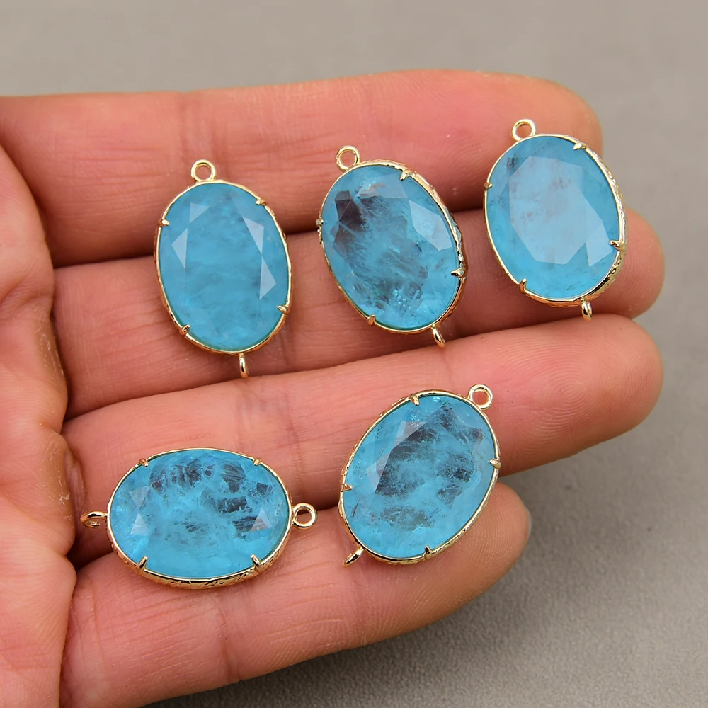 APDGG 5 Pcs Natural Precious Colored Stones Blue Quartz Druzy Beads Gold Plated Metal Connectors For Jewelry DIY
