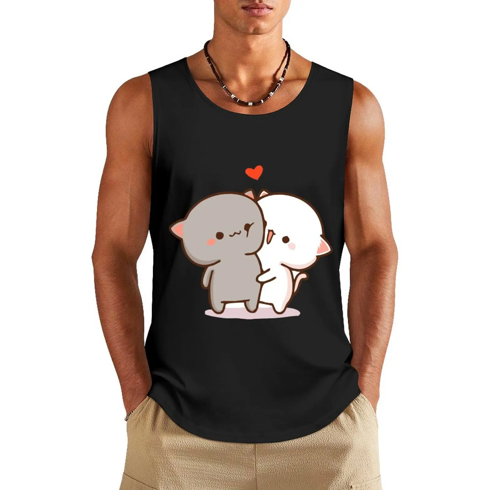 

Peach and Goma in Love Couple Mochi Mochi Cat Tank Top Short sleeve fashion 2024 man Bodybuilding shirt Men gym sportswear