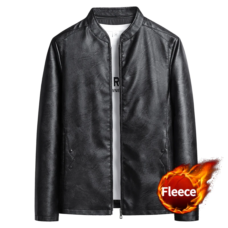 2024 New Oversize Men\'s Stand Collar PU Leather Jacket Motorcycle Plus Size Faux Leather Coat Business Casual Winter Outwear