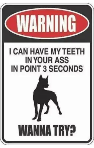 Metal Sign Plate Teeth In Ass 3 Second Warning Home Decor Gate Wall Dog Tin Bite