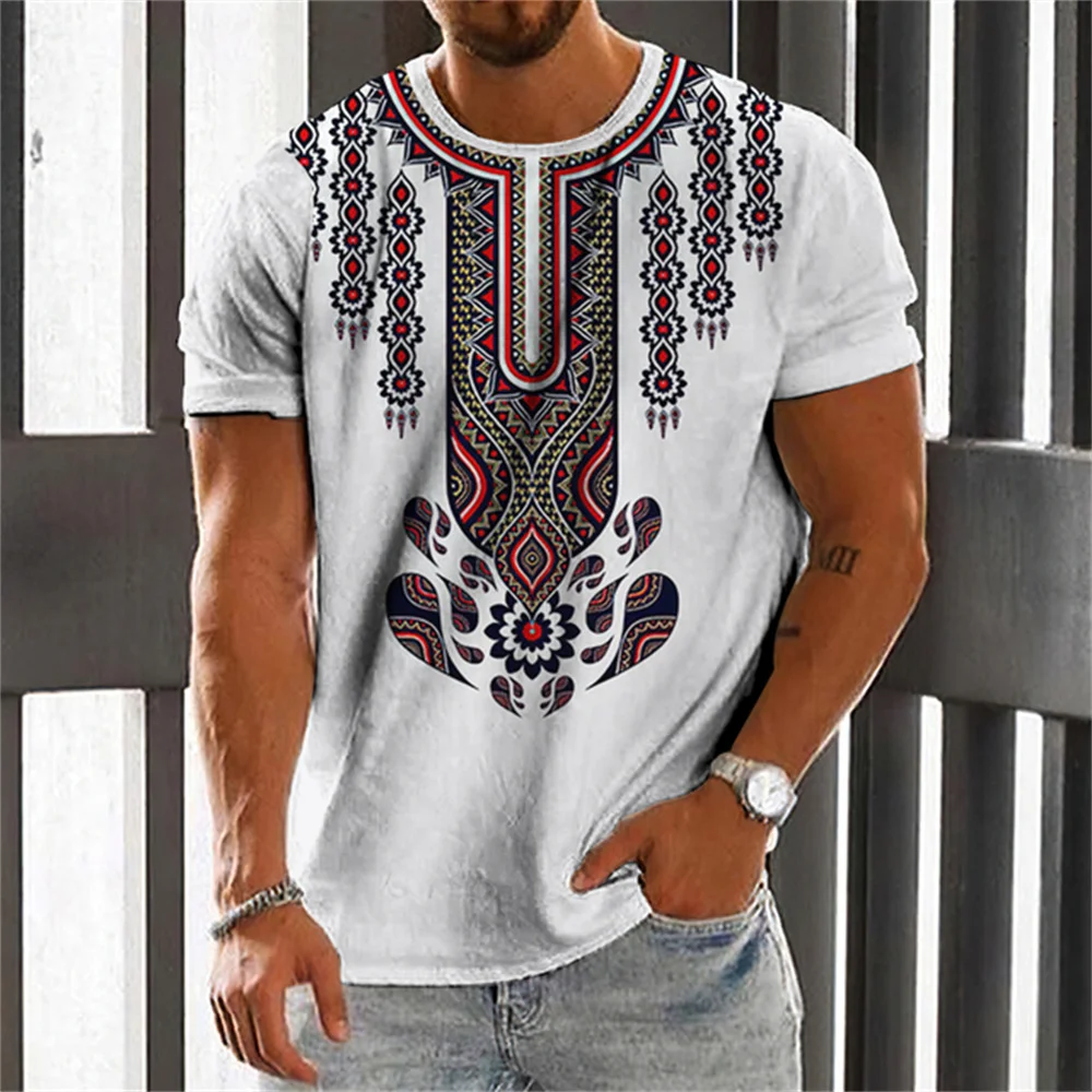 Ethnic Style Men's T-Shirt Summer Tshirt Casual Short Sleeved Top O Neck Loose Micro Elasticity Retro Fashion Breathable T Shirt