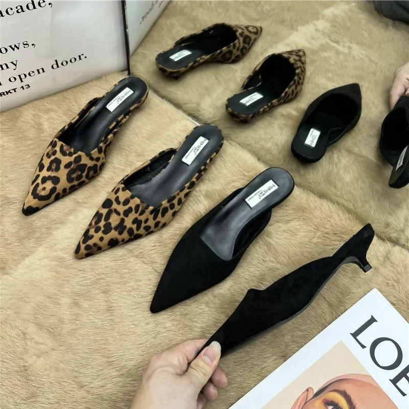 

New Pointed Toe Mules Fashion Leopard Print Women Slippers Casual Women's Shoes Women Low Heels Elegant Ladies Outdoor Slippers