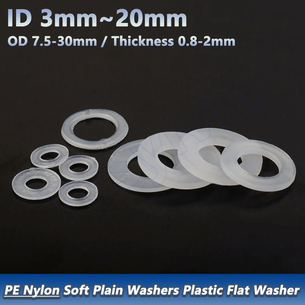 Nylon Soft Plain Washers Plastic Flat Washer M3-M20 PE Round Gasket Insulating Shim Ring
