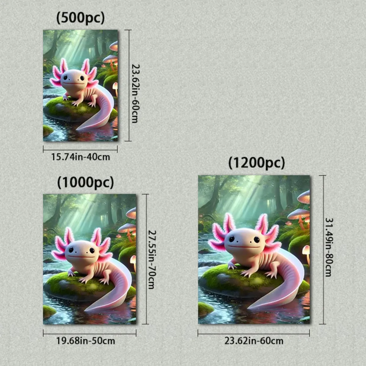 500/1000/1200pcs Jigsaw Puzzle - Thick & Durable Seamless Cardboard, Vibrant Axolotl Design, Intermediate Skill Level, Portabl