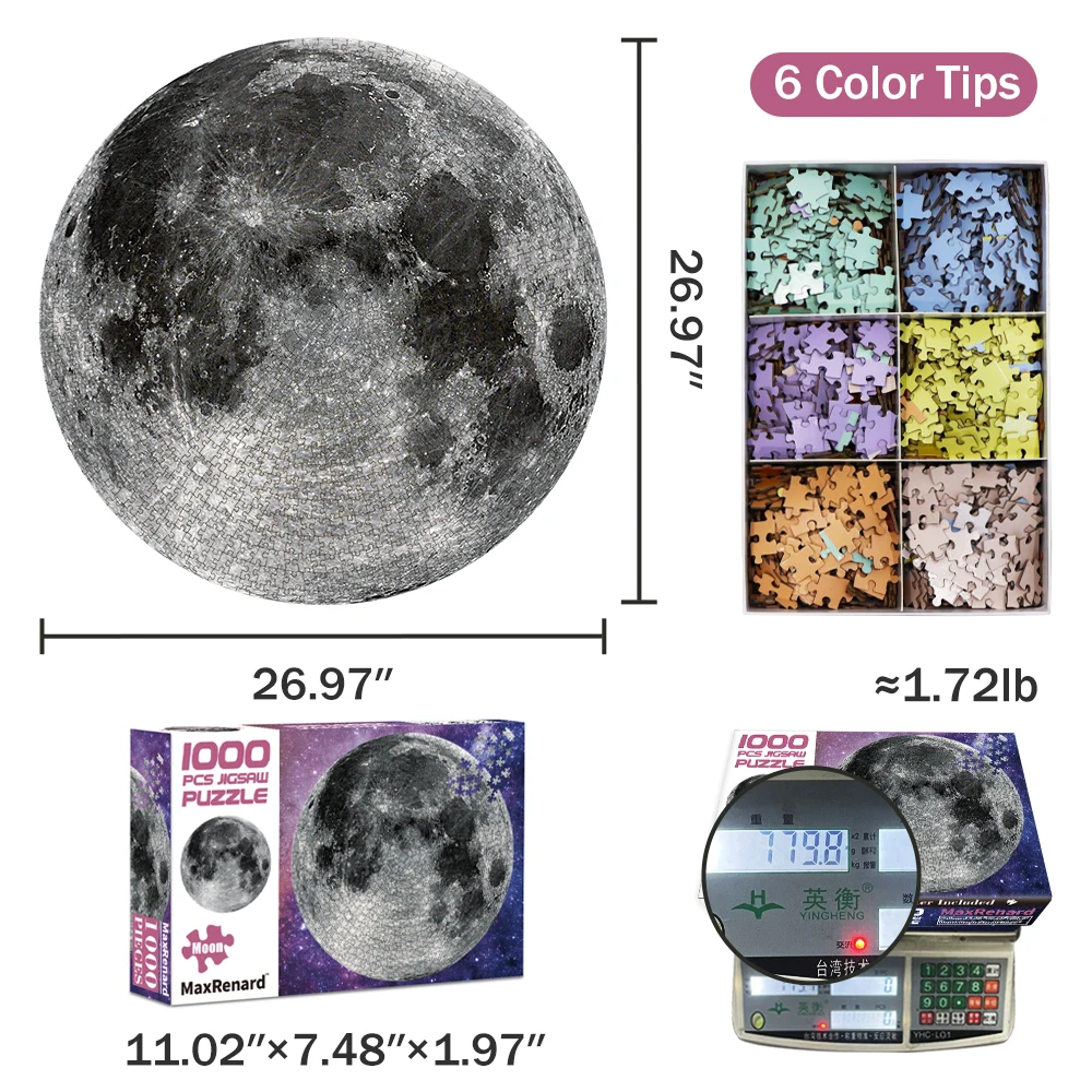 MaxRenard Game The Moon 1000 Pieces Jigsaw Puzzle for Adult Diameter 26.97” Round Puzzle Toy Home Wall Decoration