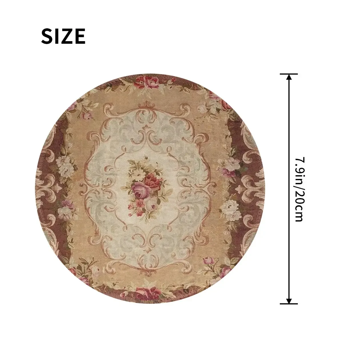 Antique Rose Floral French Aubusson Rug Print Round Mouse Pad Computer Keyboard Mouse Mat Gaming PC Desk Mat