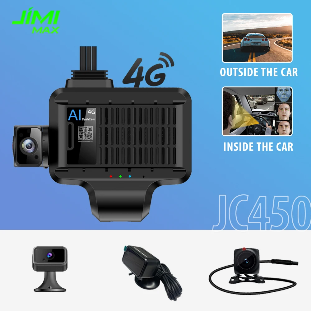 4G Dashcam 4CH/5CH ADAS kamera bezpieczeństwa JIMIMAX JC450 z przodu wewnątrz AI WIFI wideo na żywo zestaw kamera samochodowa wideorejestrator