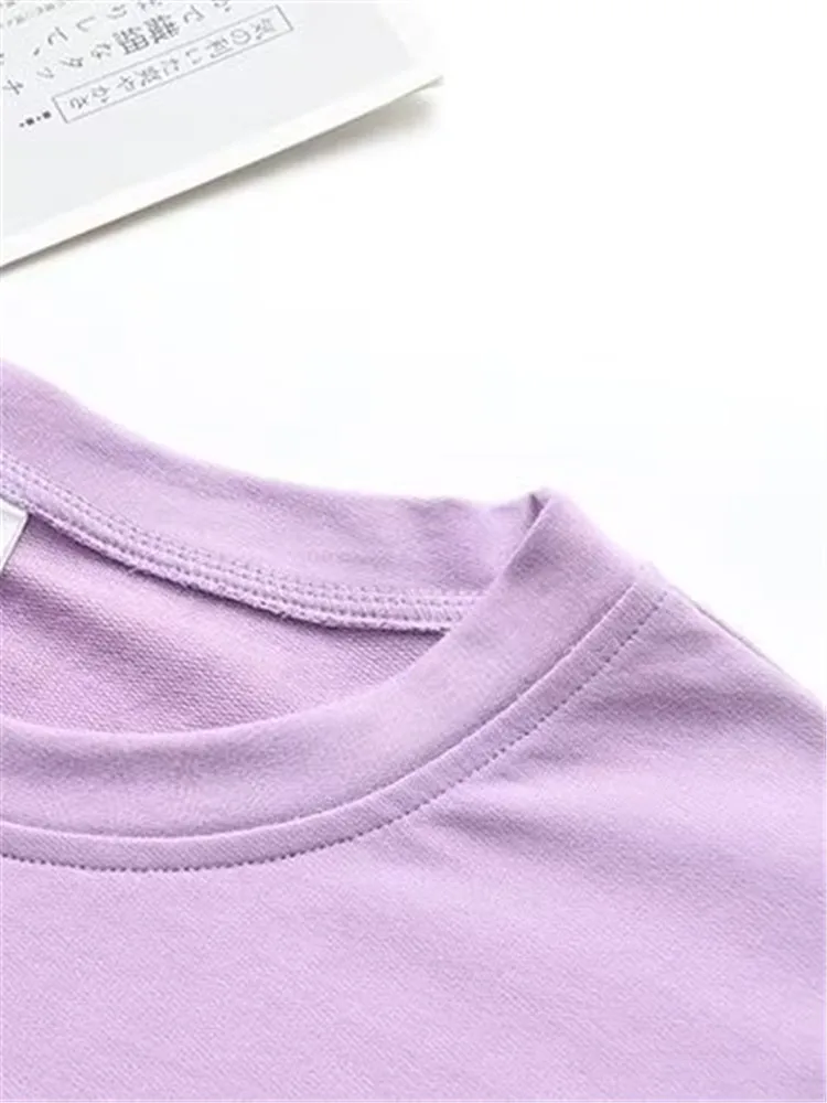 Camisas de talla grande para mujer, camiseta de manga larga de algodón, cuello redondo, primavera y otoño, colores sólidos, elástica, adecuada para hasta 230 libras