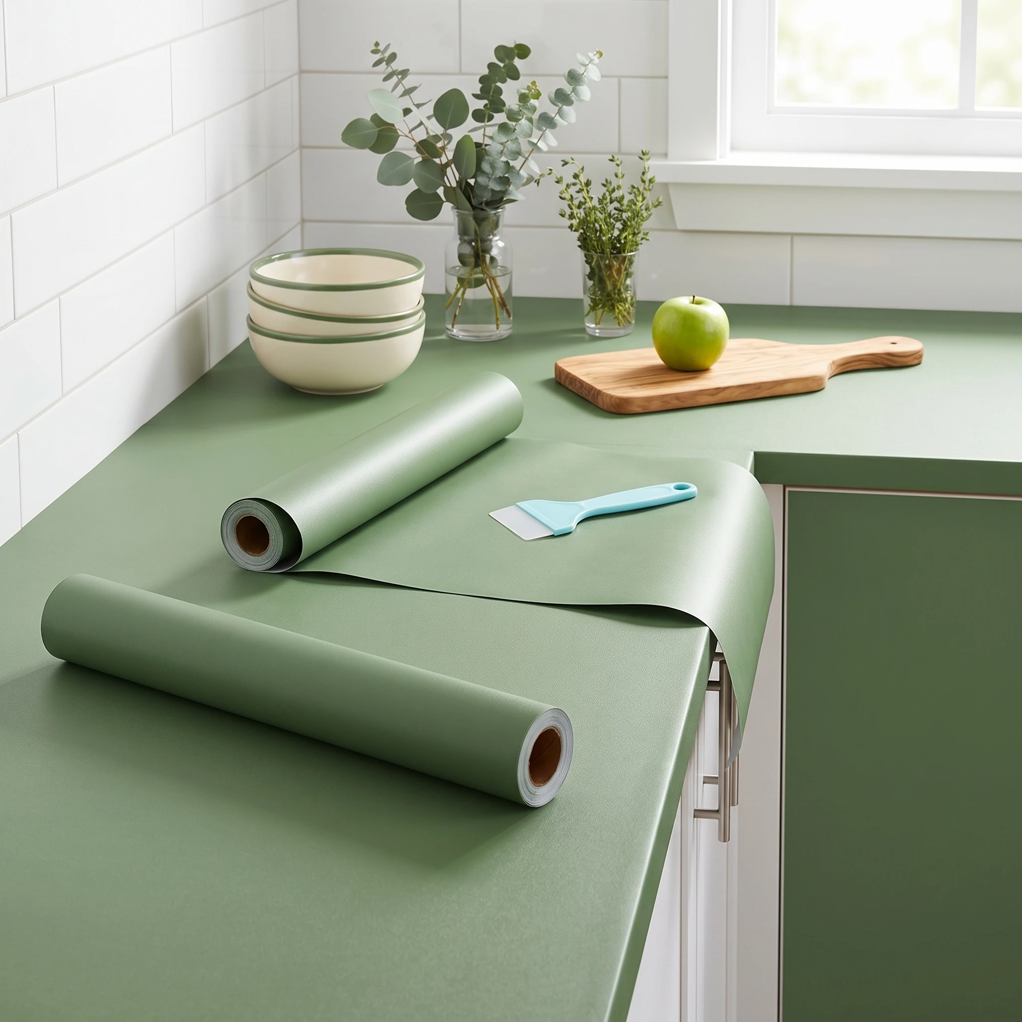 55cm Width Green Matt Self-Adhesive Film Sticker Thickened Furniture Kitchen Cupboards Tables Wall DIY Renovation Wallpaper