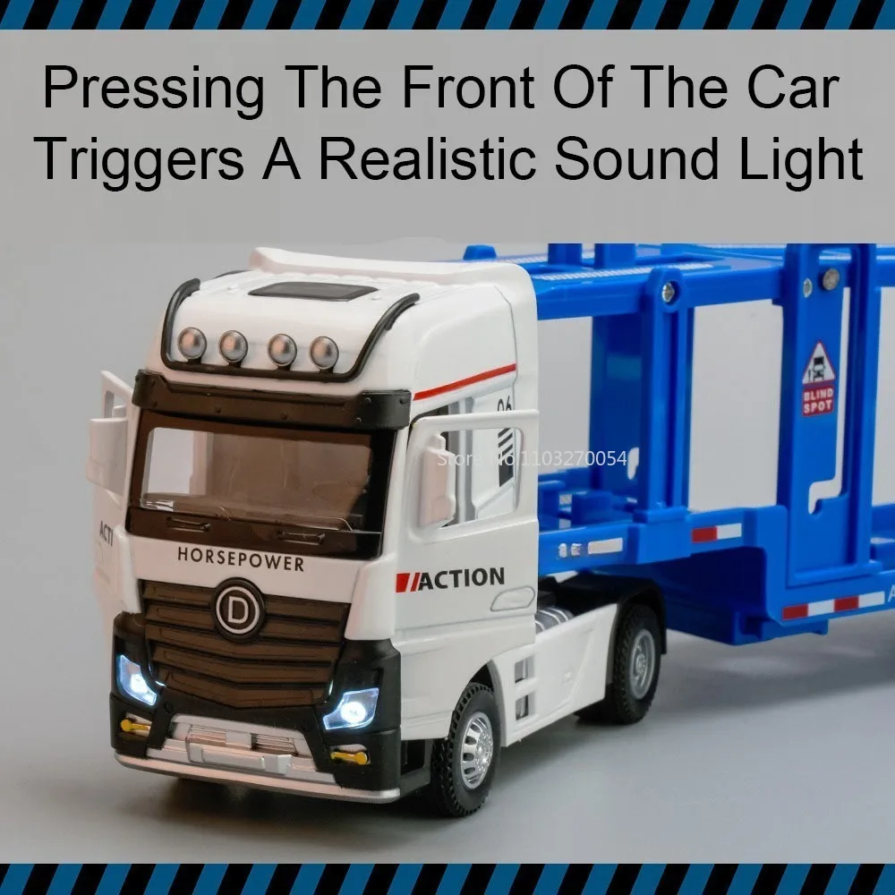 1/32 Double Layer Transportation Diecast Alloy Diecast Toy Car Models Flat Transport Vehicles Pull Back Sound Light Boy Toys