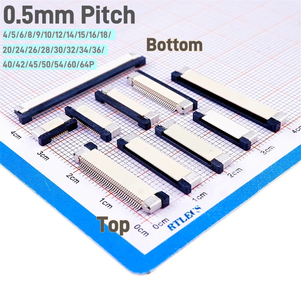 100 Pcs FFC FPC connector 0.50 mm 4 5 6 8 9 10 12 14 16 20 22 24 26 28 30 32 32 36 40 50 54 60 Pin Top Contact Right angle SMD