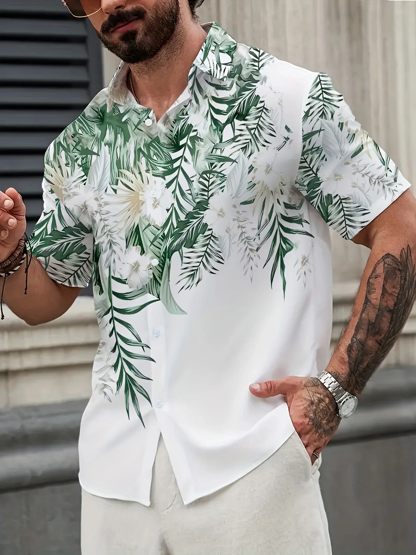 Men's Hawaiian-style printed shirt couple's vacation shirt lightweight comfortable and cool perfect for a vacation