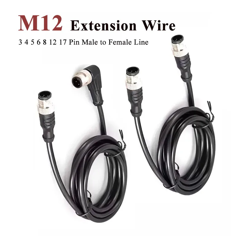 M12 3 4 5 6 8 12 17 Pin Sensor Connection Cable Male to Female Extension Wire Elbow Dual Head  Connector 2M M12 Shielded Line