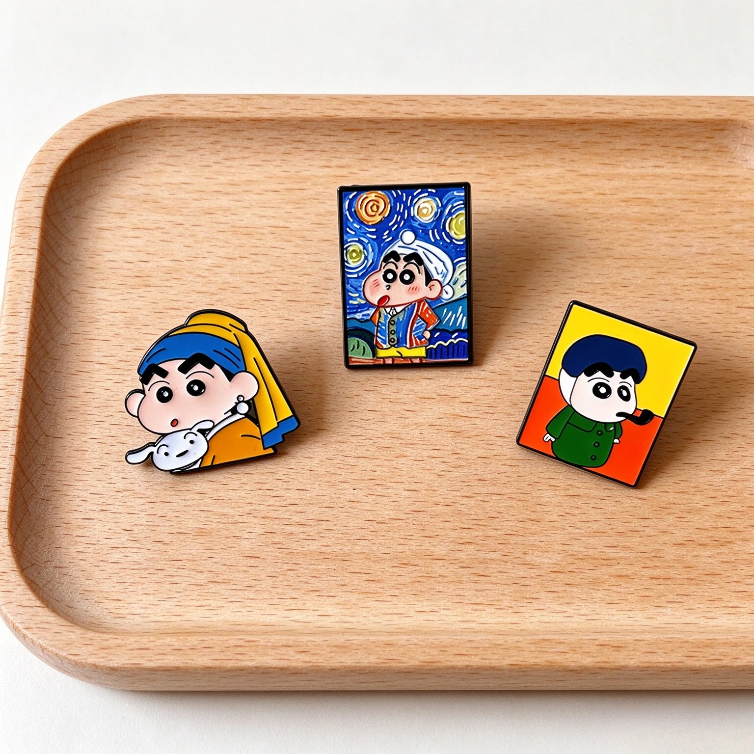 3pcs Cute Q Version Cartoon Enamel Pins Classic Art Painting Design Metal Brooch Lapel Badge Decorative Pin for Bag Clothing