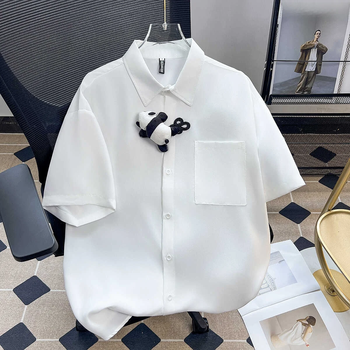 

Panda Doll Pendant ort Sve Casual irt Men's Korean Sle Couple's Summer Faion Pure White irt Loose Fit Youth Trend