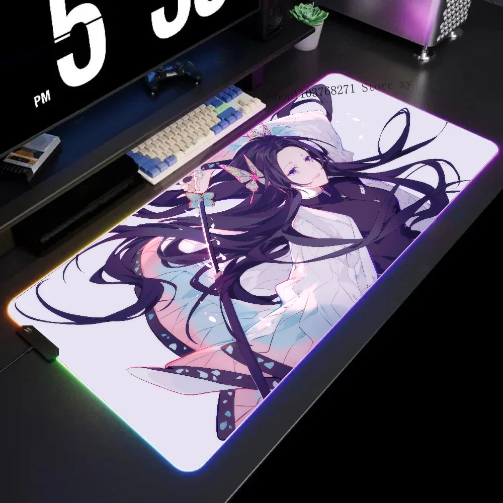 Kimetsu No YaibaKochou Kanae Anime Girl Mousepad XXL RGB Gaming Mouse Pads HD Black Gamer Accessories Large LED