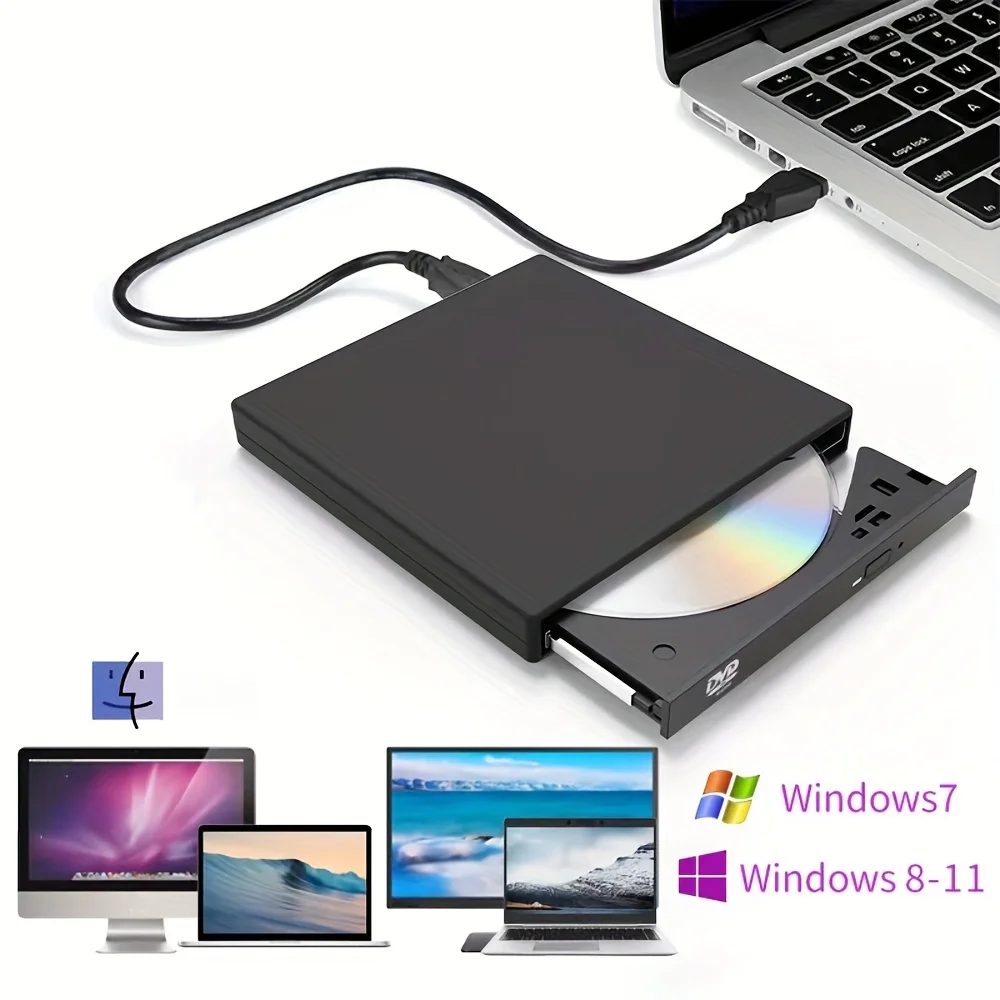 Externes CD-DVD-Laufwerk, schlankes tragbares externes CD-RW-Laufwerk, DVD-RW-Brenner, Schreibgerät, Player für Laptop, Notebook, PC, Desktop-Computer