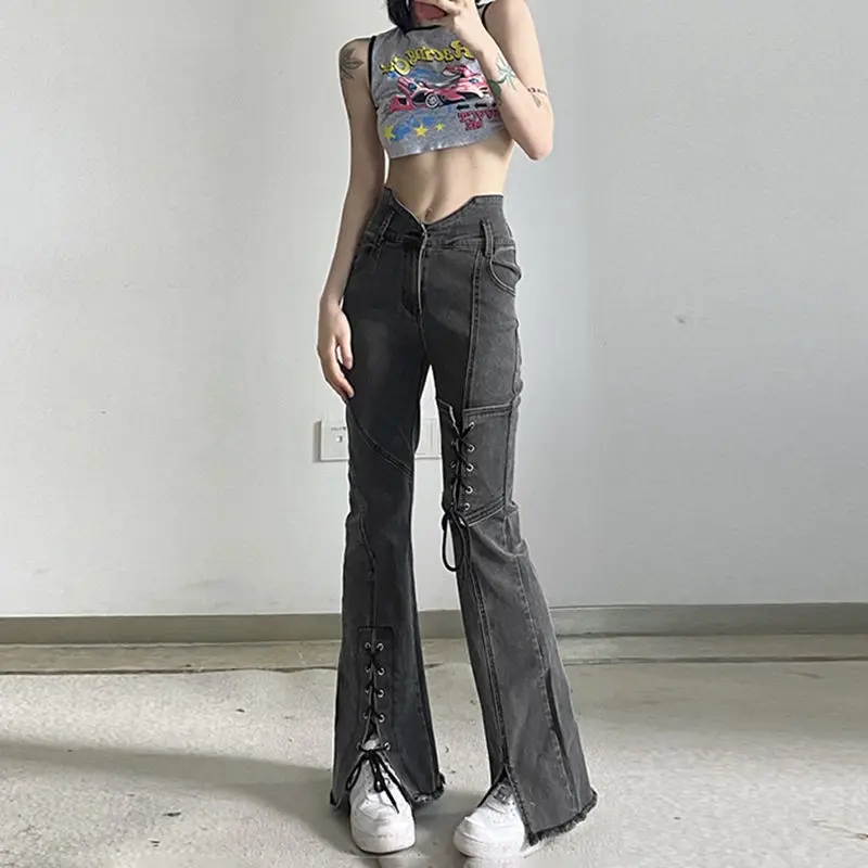 Denim Jeans Pants for Women Korean Trend High Waist Long Flare Leggings Skinny Fashion Women's Bell Bottom Jeans Split Vintage