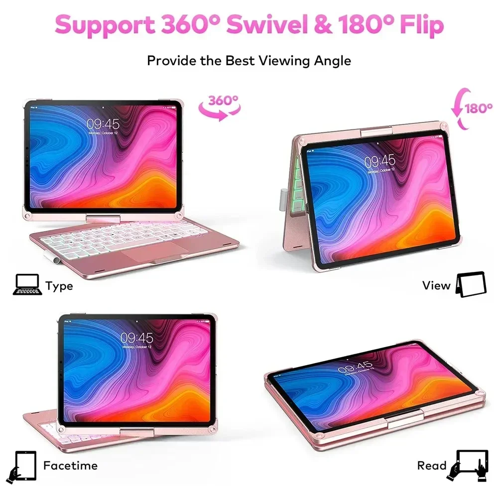 360 Degree Magic Keyboard Case For iPad Air13 11 2024 M2 Pro12.9 11 iPad 10.5 10.2 7/8/9 10th Air4 5 10.9 Backlit Keyboard Funda