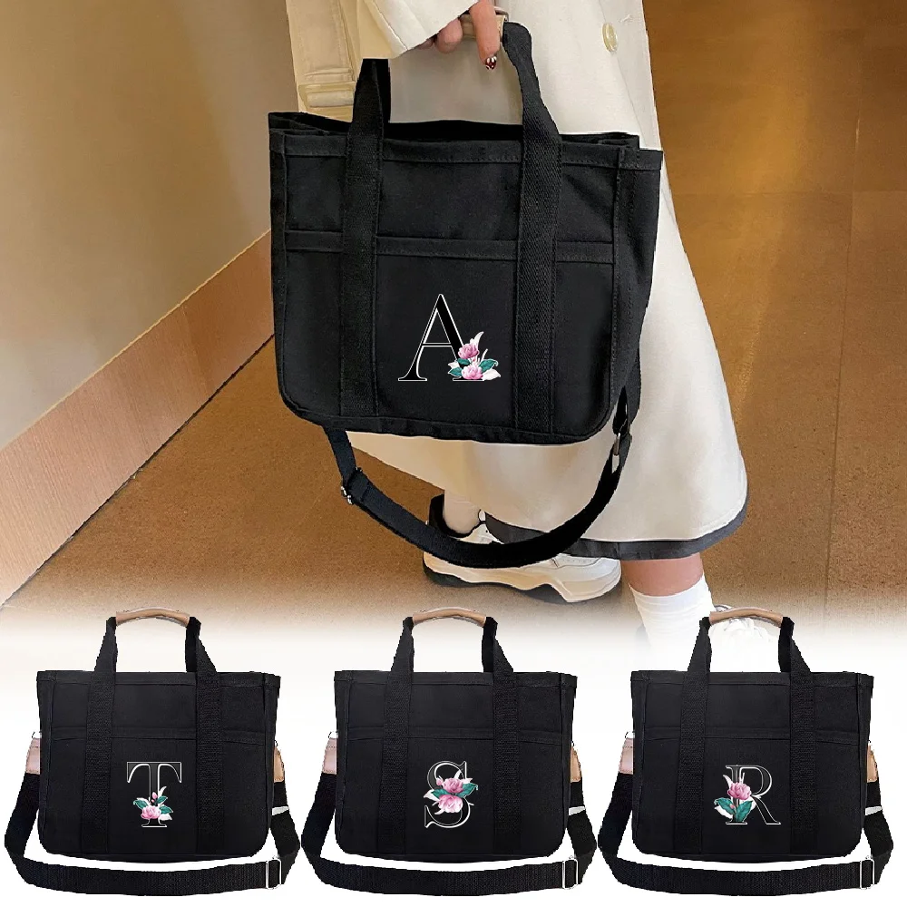Custom Initial Letter Canvas Crossbody Bag, Mom's Stylish Tote Purse with Detachable Strap, Versatile Daily Use