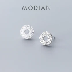 Modian Radiant Zircon Cute Circle Sterling Silver 925 Stud Earring for Women Luxury Ear Pin Wedding Engagement Gift Fine Jewelry