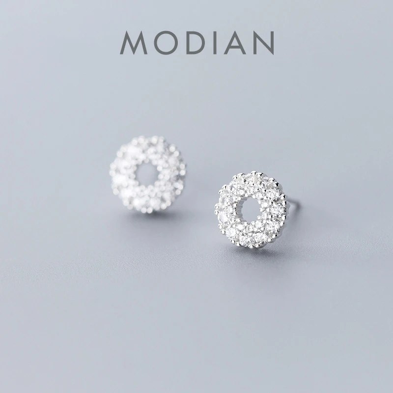 Modian Radiant cyrkon śliczne koło srebro 925 stadniny kolczyki dla kobiet luksusowe Ear Pin Wedding prezent zaręczynowy Fine Jewelry