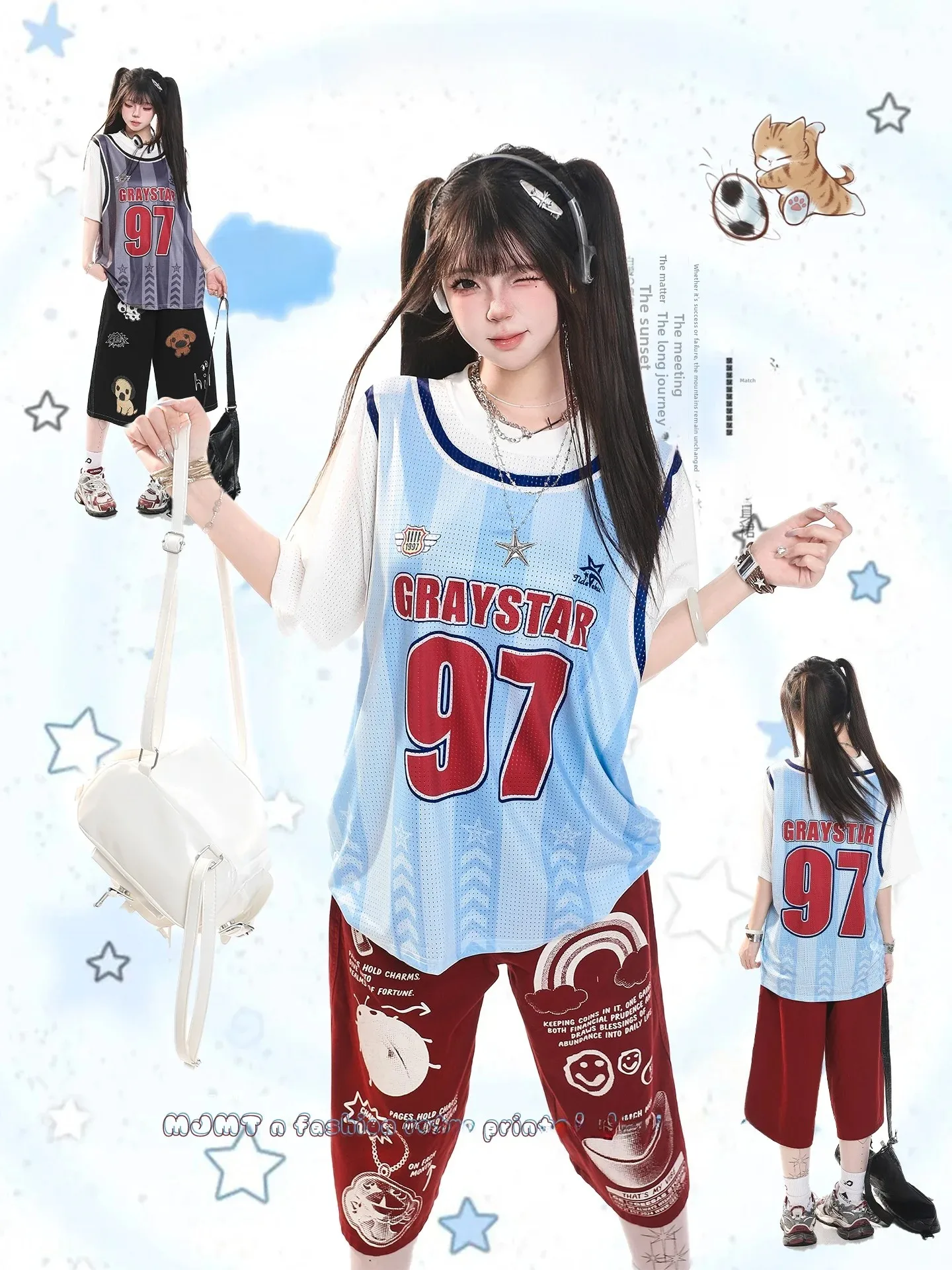 American Style Baseball Jersey Print Short Sleeve T-Shirt Women Summer Lazy Casual Loose Sports Top round Neck Regular Length