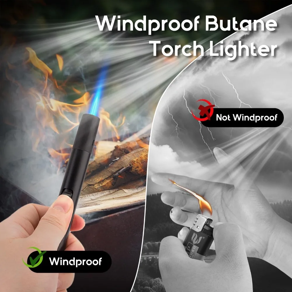 2 Pack Refillable Windproof Torch Lighters, Copper Jet Flame Butane Lighter with Visible Fuel Window for Camping BBQ Candle view 5
