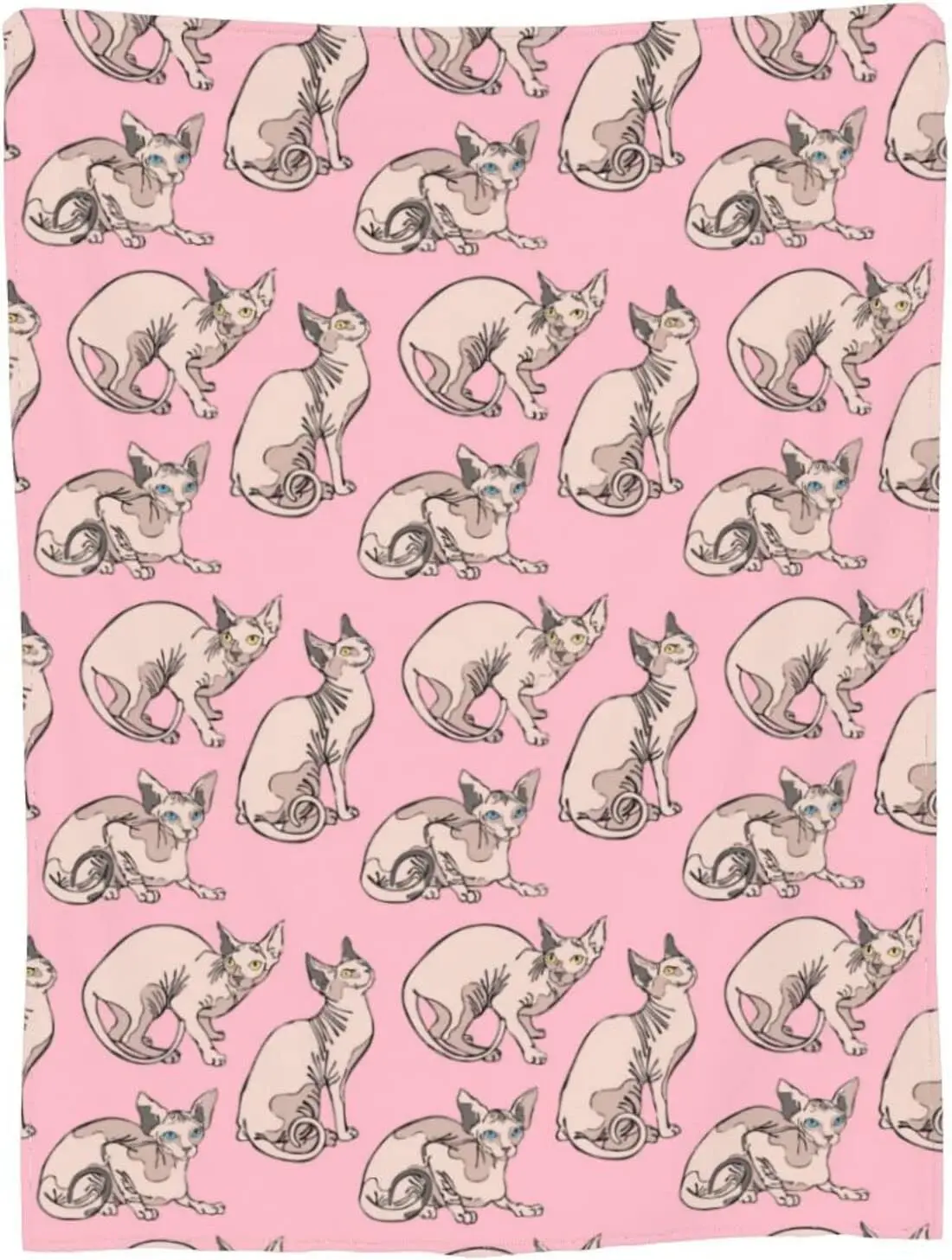 Blanket Ultra Soft Plush Throw Blankets Fluffy Hairless Naked Cats Sphynx Cats Pattern Pink Throw Blanket Gifts for Christamas