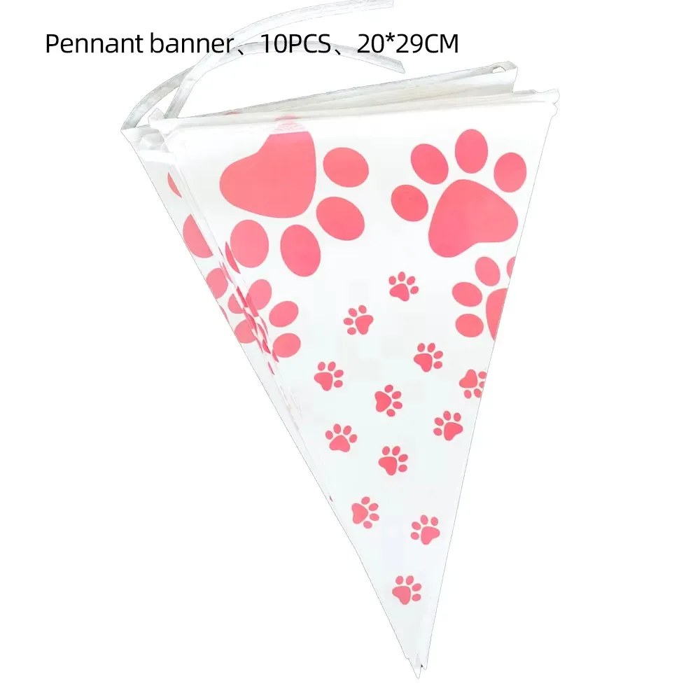 Rosa Hund Pfote Geburtstag Party Dekor Einweg Geschirr Geschenk Tasche Hintergrund Kuchen Topper Banner Platte für Kind Mädchen Party Supplie Set – Detail 9