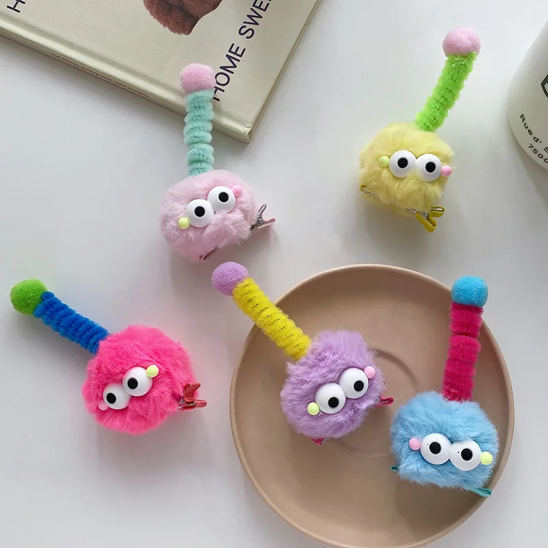 Trendy Cute Colour Coal Ball Twist Stick Plush Hair Clip Girls Autumn Winter Duck Mouth Clip Hairpins Headdress Hair Accessories