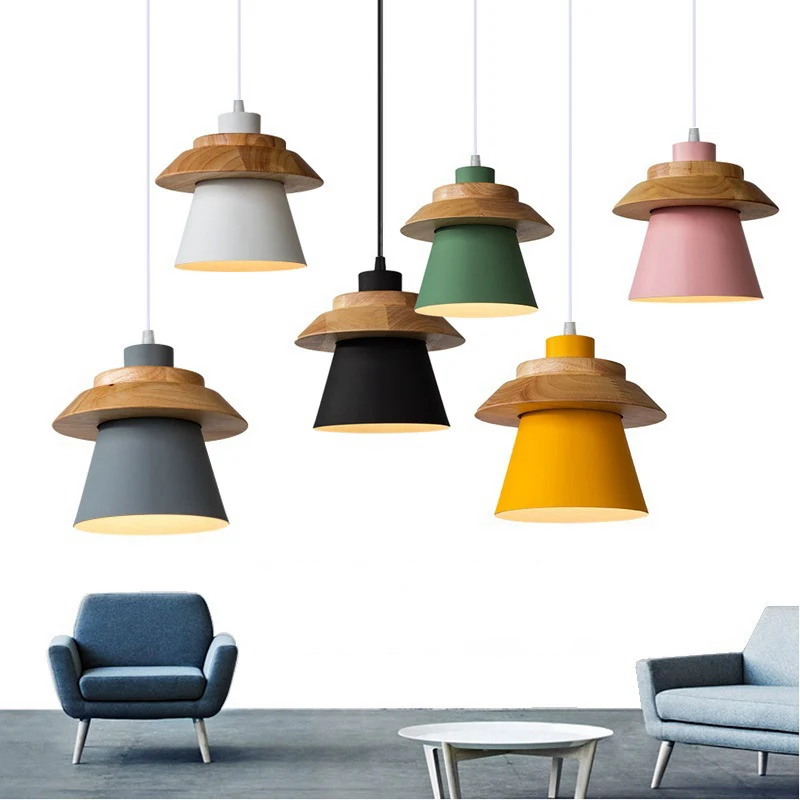 

Modern Wood Pendant Light Nordic Macaron Colorful Minimalist Hanging Lamps Living Room Bedside Coffee Indoor Decoration Lighting