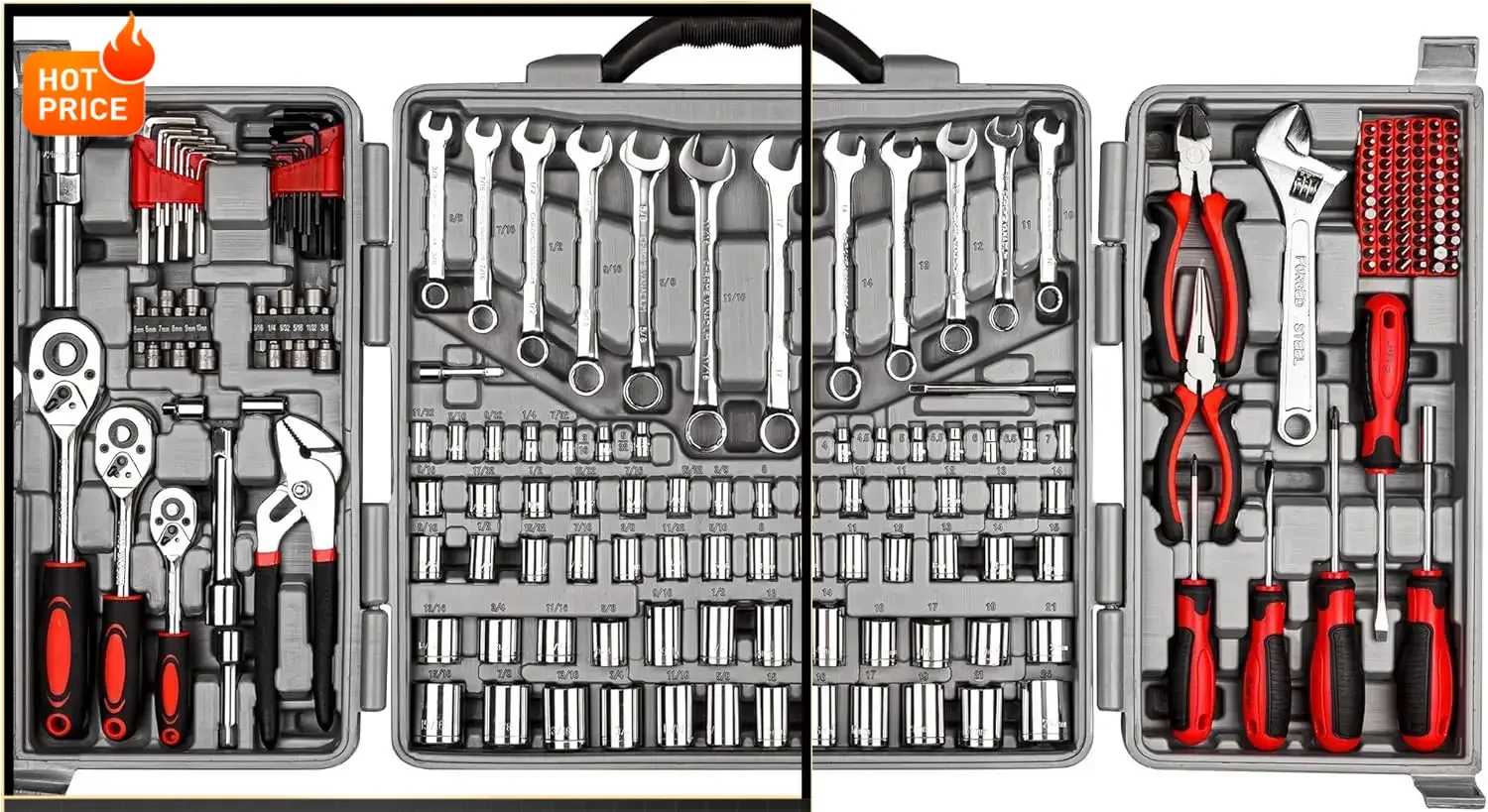 

Бестселлер [Ограниченное предложение!] Набор инструментов с трещоточным ключом, 205 предметов, приводы 1/4", 3/8" и 1/2", с набором торцевых головок SAE/метрических, в пластиковом кейсе