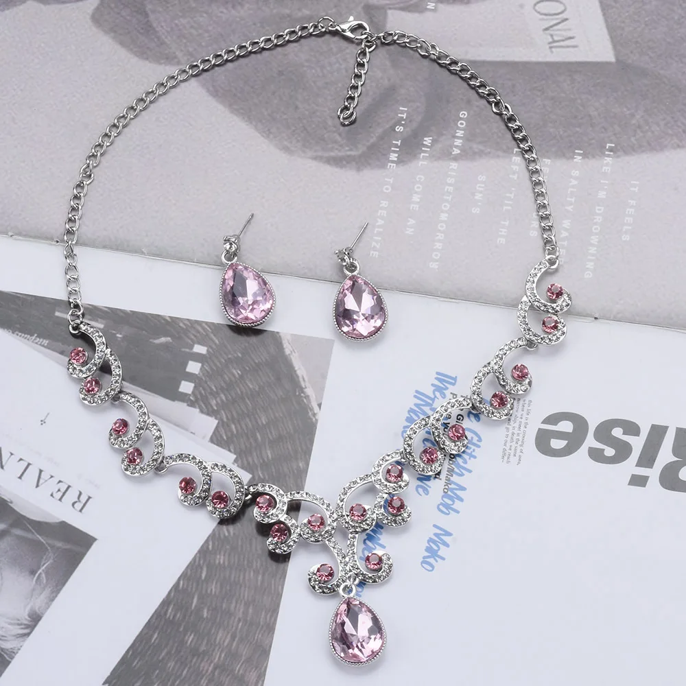 Cross-border diamond-set crystal bridal necklace fashion personality temperament versatile collarbone chain water drop necklace