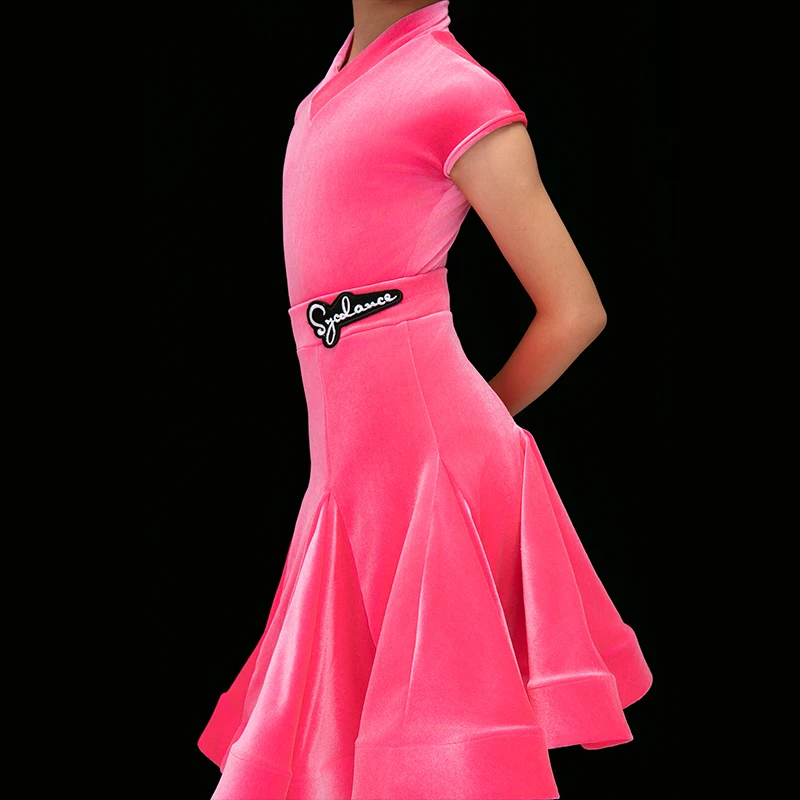 Robe de brevLatine en Velours Rose Fluorescent pour Fille, Costume de Spectacle, Cha Cha Régions ba, pour Compétition, ChrV22071