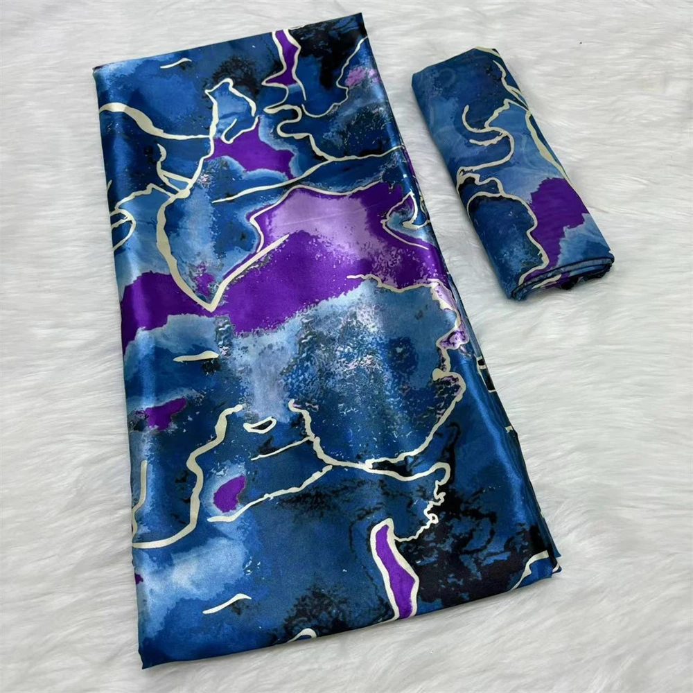 African Nigerian Silk Fabrics Satin Silk And Chiffon Set Soft Silk Satin Tie-dye Fabric For Party Dress