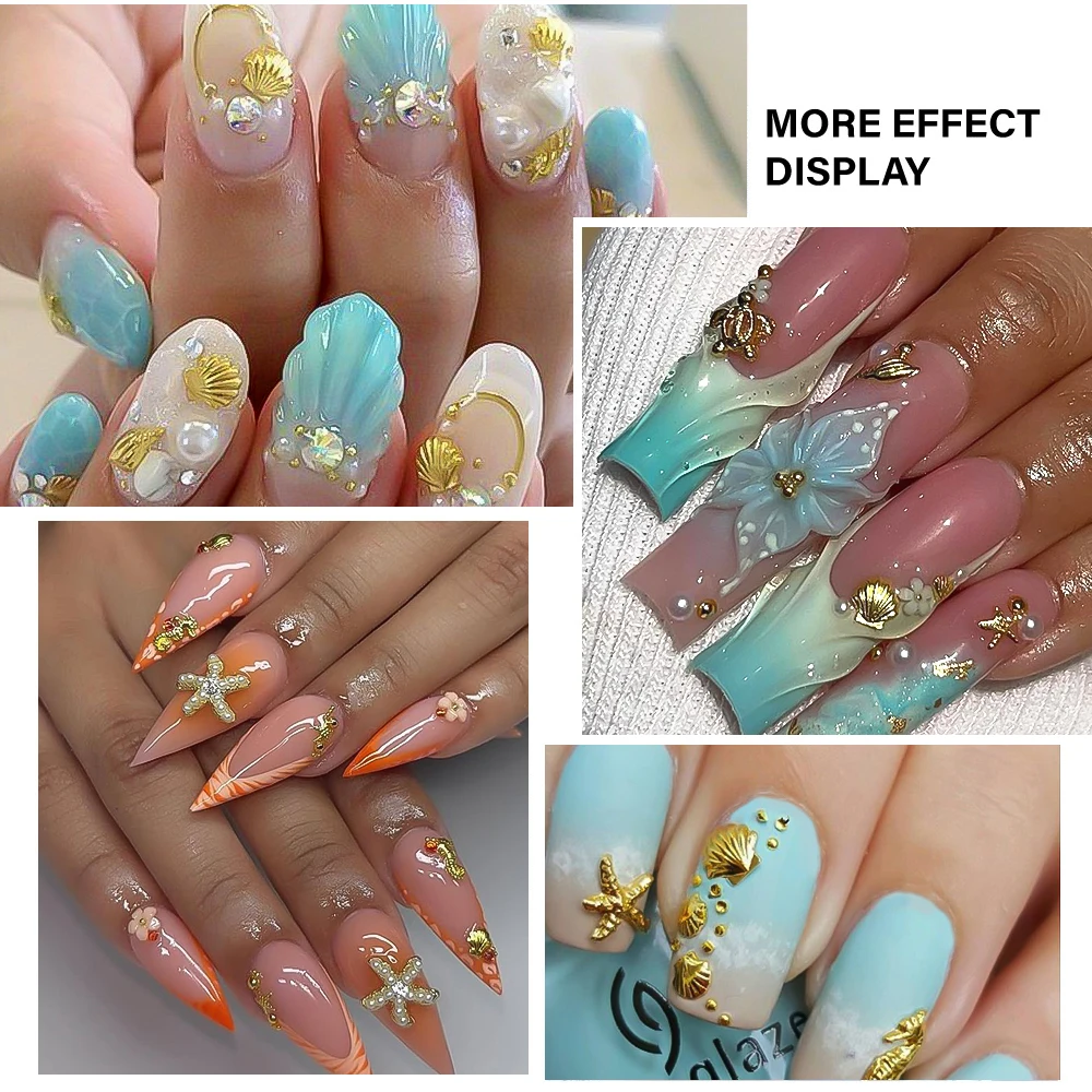 12Grids/Box Alloy Marine Life Mixed Pearl Nail Charms Shell/Seahorse/Starfish Nail Rivet Studs Gold Ocean Nail Art Decoration **