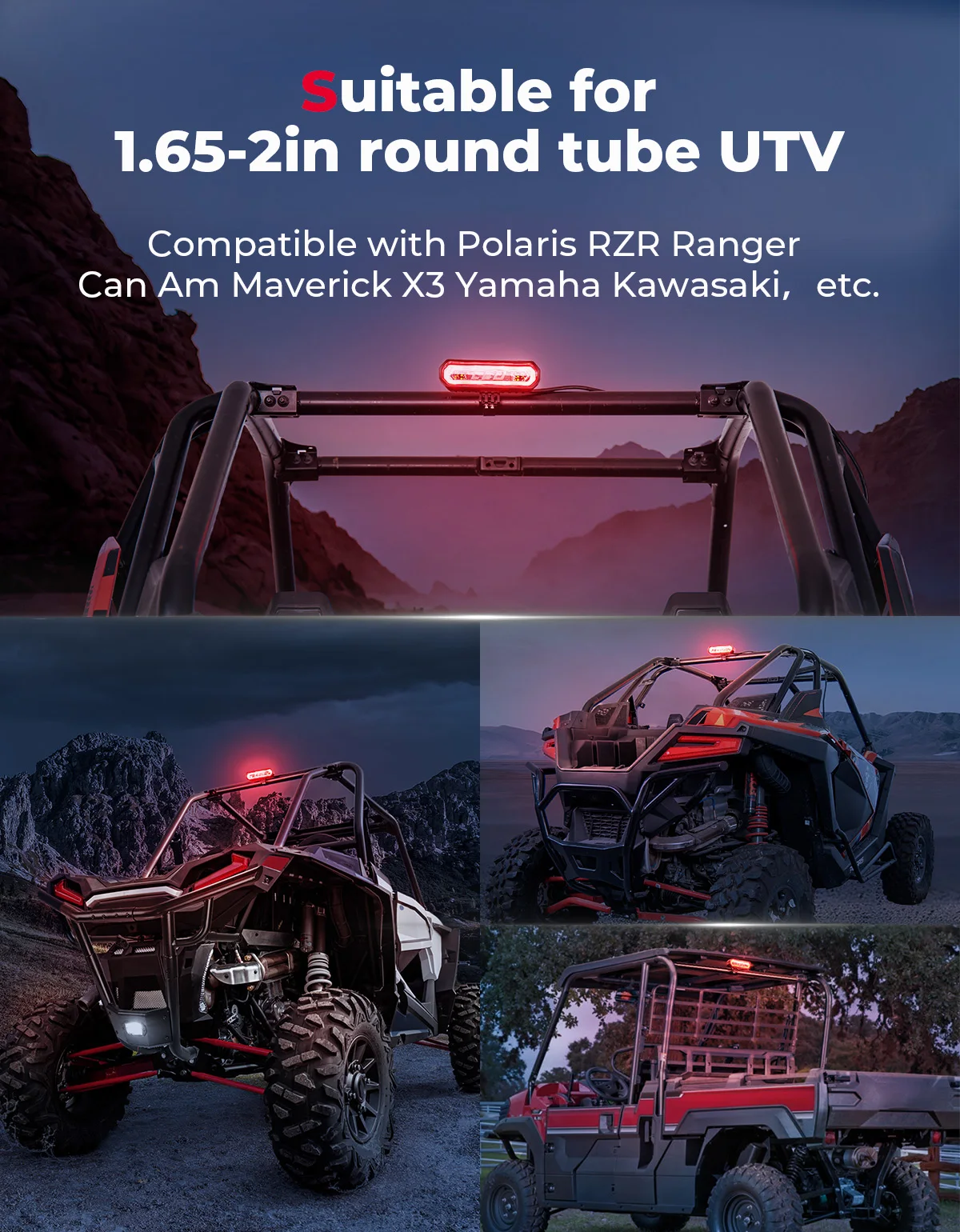 High Mount Brake Light For Car UTV Polaris RZR 1000 800 900 XP Ranger Rear Chase LED Light Bar Running Brake Reverse for Can-Am view 4