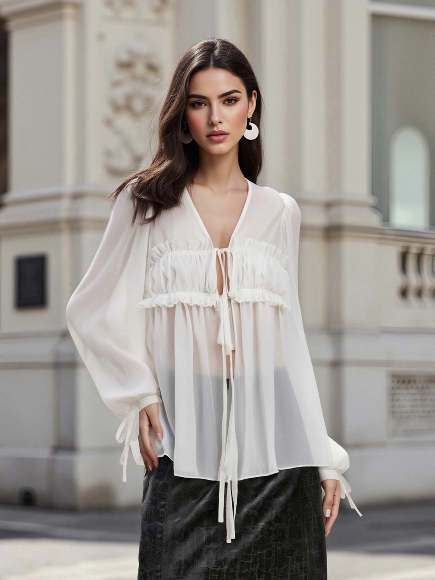 

Женская блузка без рукавов с кружевной отделкой и завязкой спереди, повседневные свободные топы на бретелях с v-образным вырезом для летней пляжной вечеринки