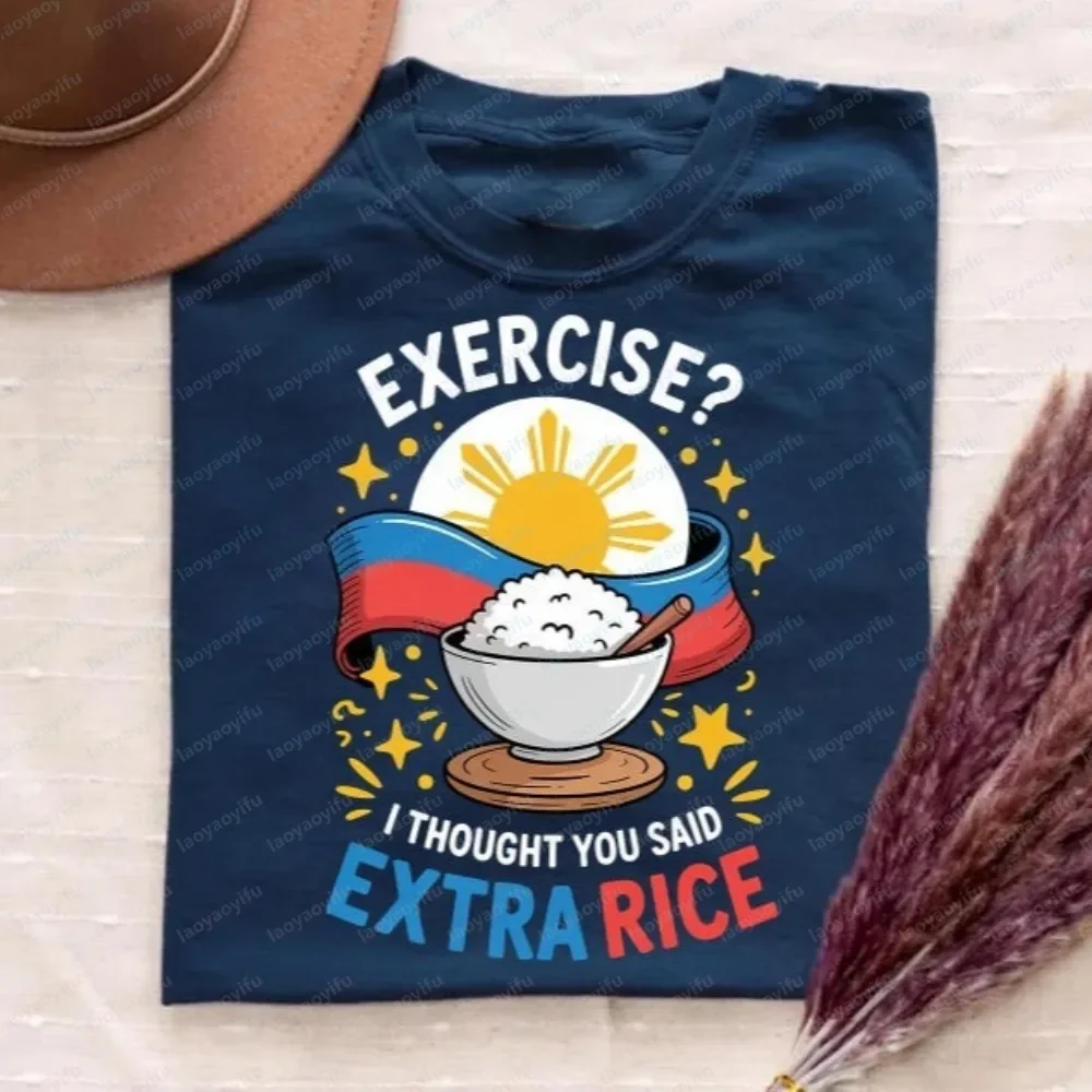 Funny Extra Rice Filipino Food Lover Tshirt Casual Fashion Short Sleeve Cotton Women Streetwear Y2K Harajuku Art Man Clothing