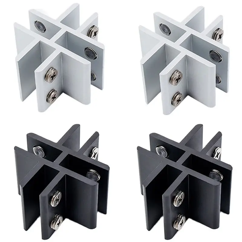 20PCS Aluminum Alloy Glass Clamps 4-Ways Furniture Shelves Support Brackets Connectors Screen/Partition/Panel Combined Fix Clips