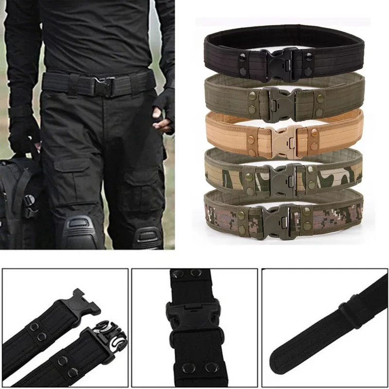 Tactical buckle canvas belt men's quick release outdoor sports nylon belt thickened military training overalls stretch trouser b