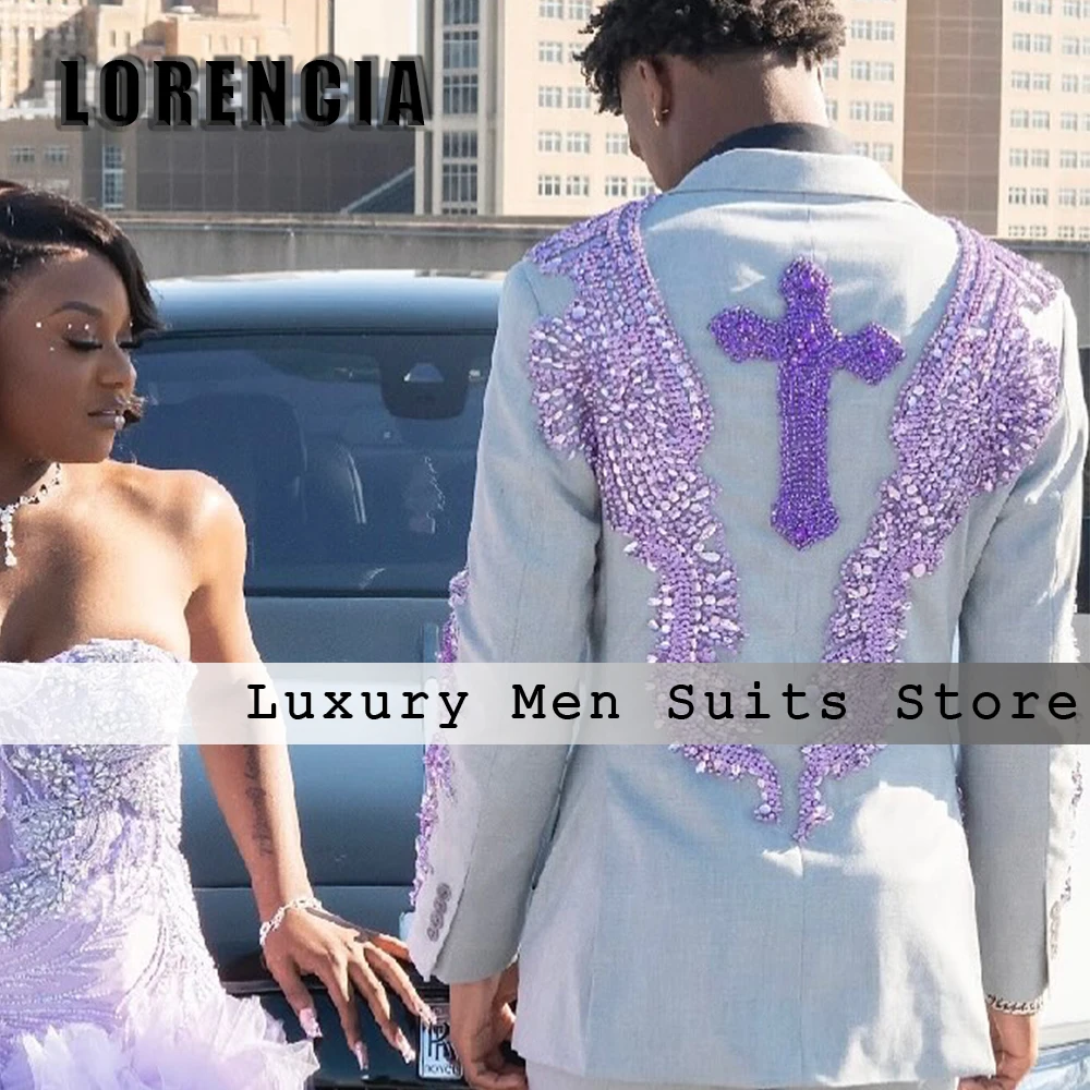 Simple Sparkly Crystal Men Suits Applique Single Breasted 2 Pieces Wedding Party Outfits Customized traje juvenil masculino