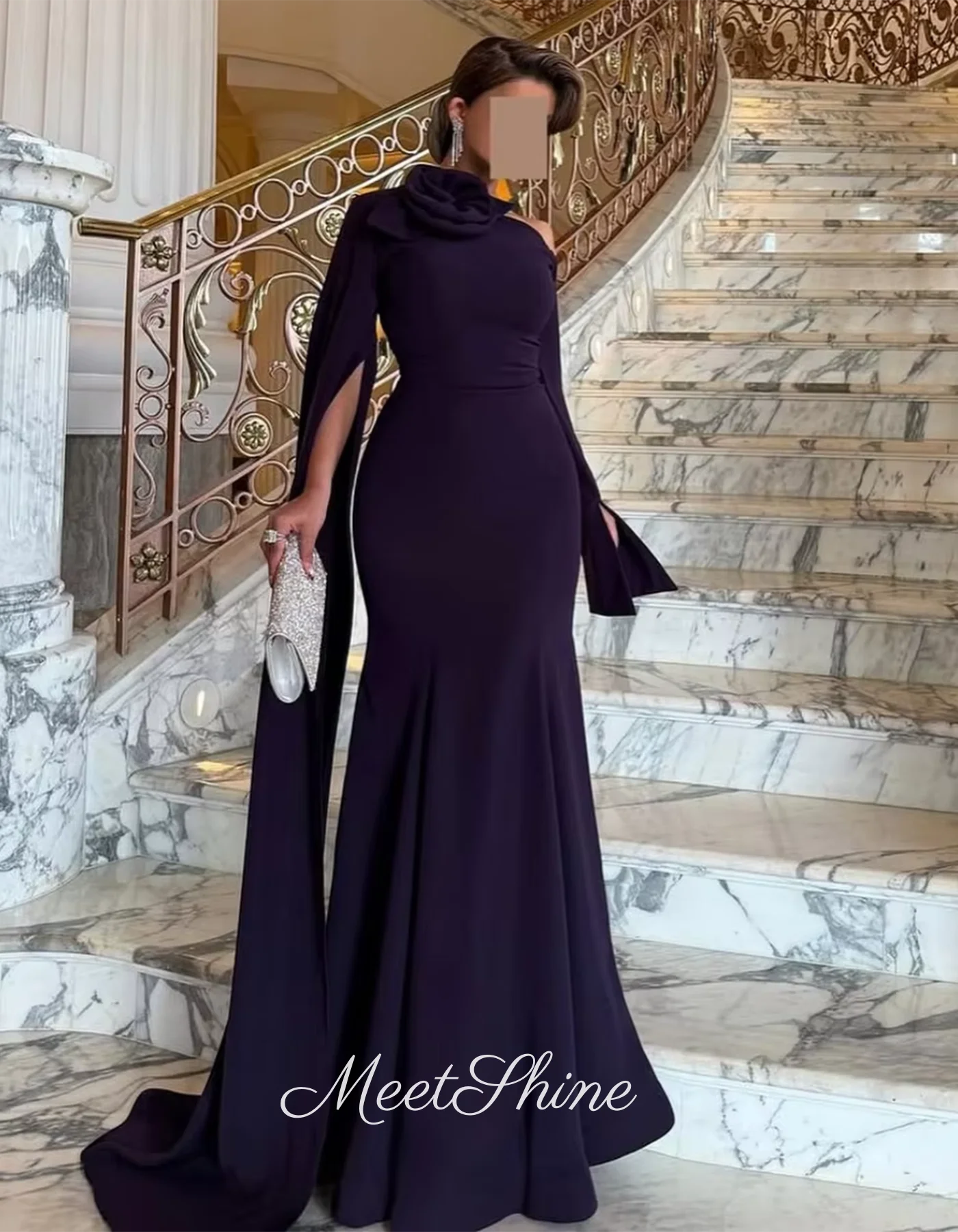 فساتين سهرة حورية البحر أرجوانية بكتف واحد من الساتان فستان رسمي لحفلات الزفاف والحفلات الراقصة 2025 فساتين مناسبة خاصة مخصصة #4