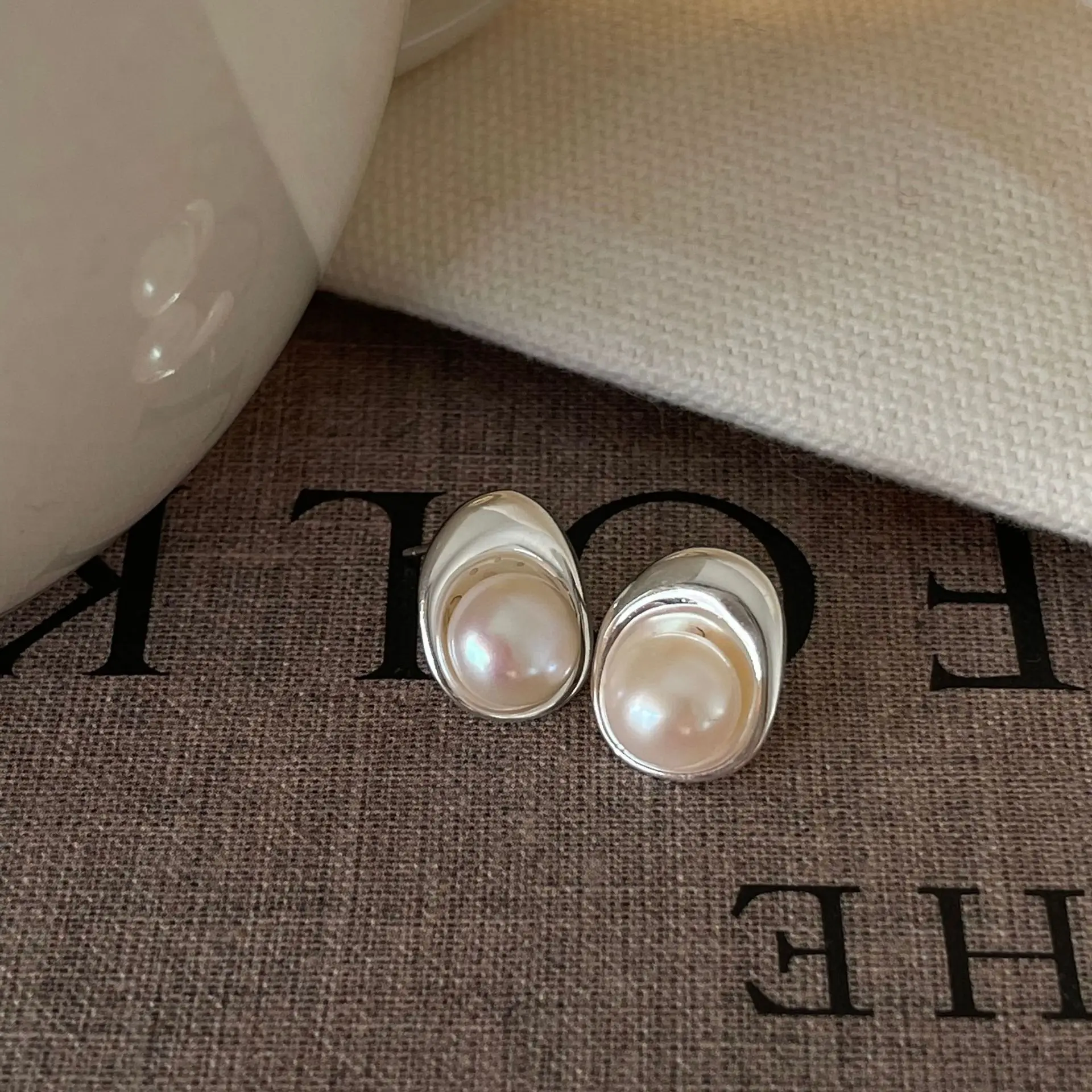 100% 925 Sterling Silver Pearl Geometric Studs Earrings for Women Girl Simple Water Drop Design Jewelry Party Gift Dropshipping
