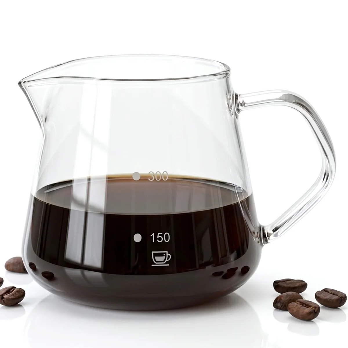 Glass Coffee Server with Handle For Pour Over Coffee & Tea - 300ml/600ml , Microwave Safe, Heatproof Thick Glass Body