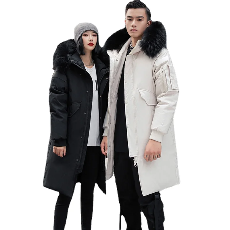 Manteau mi-long en duvet de canard blanc pour hommes, veste chaude pour jeunes couples, hiver, nouveau